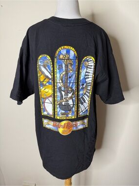 Hard Rock Cafe Vintage Black New Orleans Stained Glass Design Tee